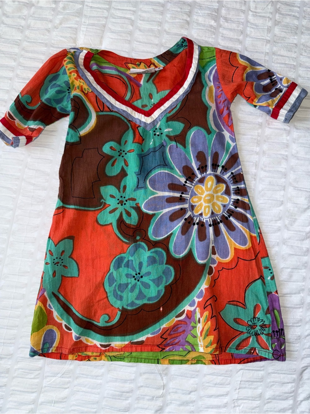 Baby Girls Dress Size 2T Floral V-Neck 100% Cotton Multicolor!